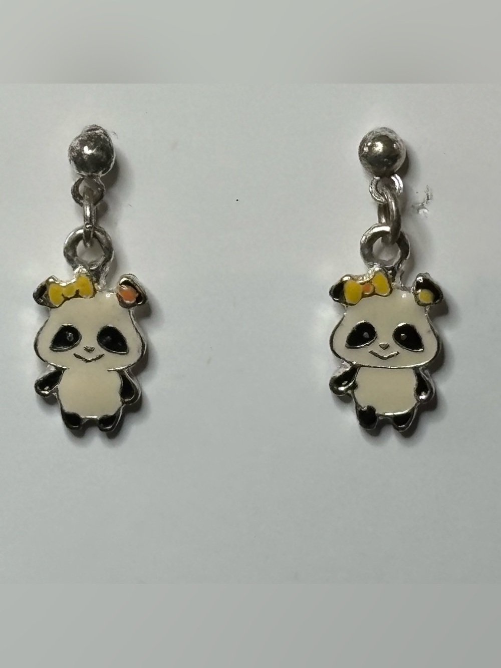 Yellow Bow Panda Kids Dangle Earrings - Cute Enamel Animal Earrings